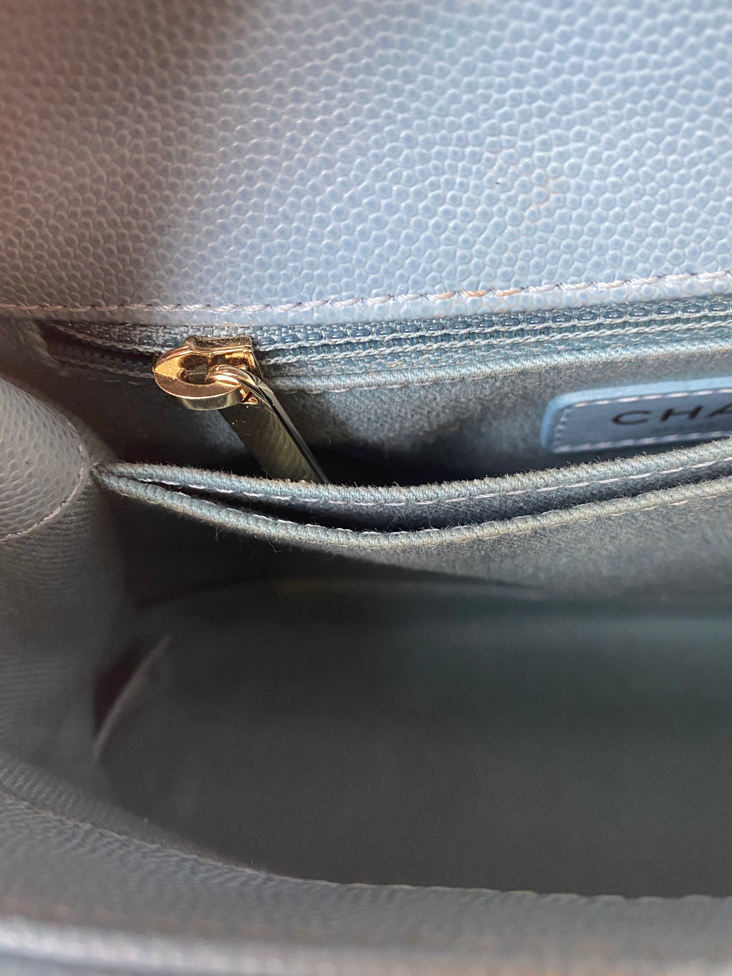 Chanel Blue Caviar Chevron Coco Tophandle Bag GHW