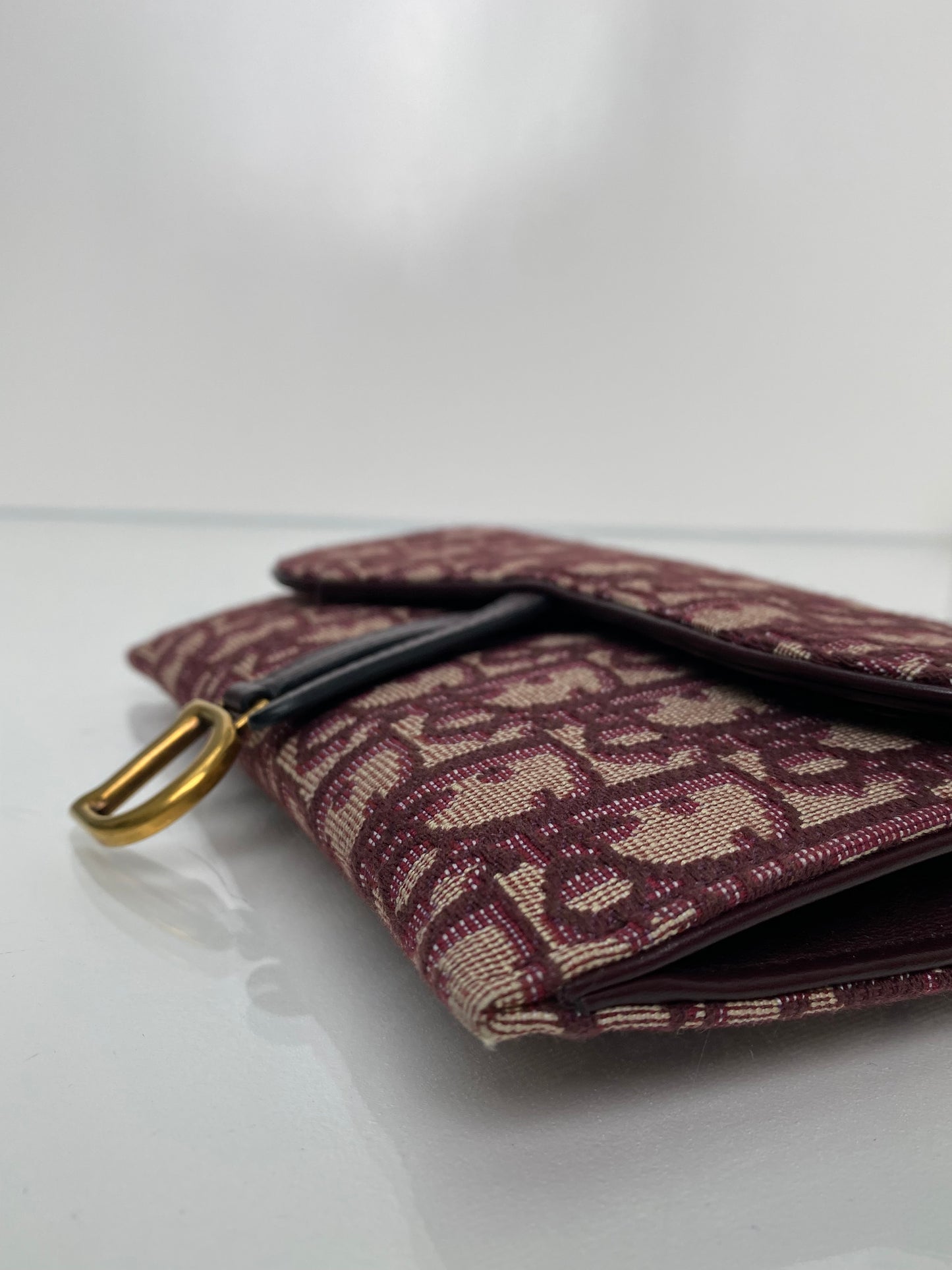 Dior Burgundy Oblique Saddle Wallet on Chain Bag GHW