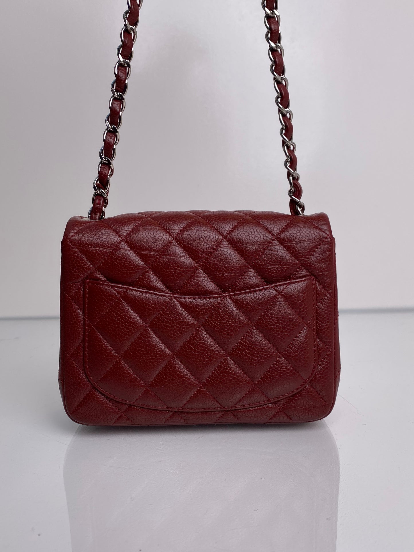 Chanel Classic Mini Square Bordeaux Caviar Leather SHW