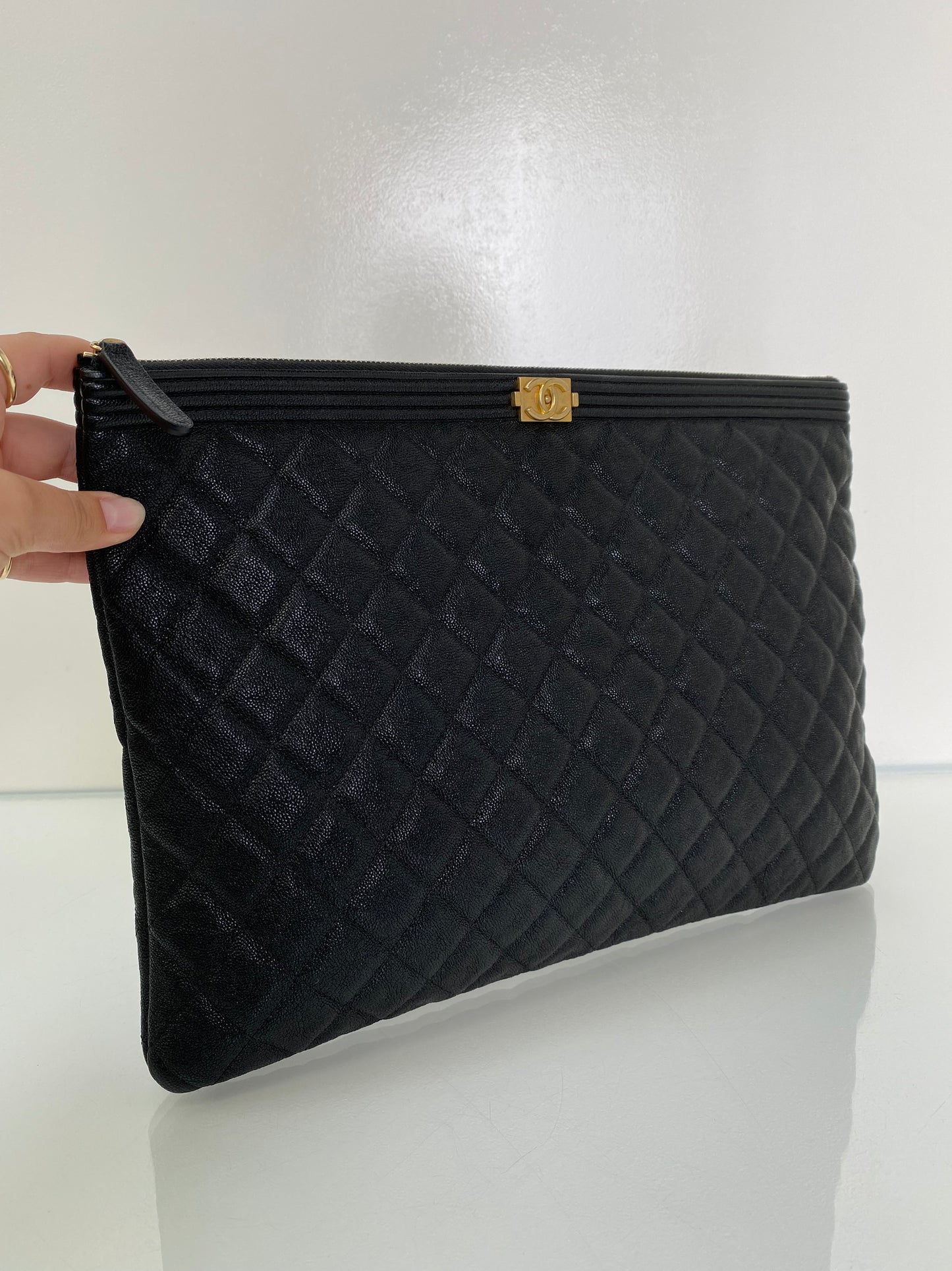 Chanel Black Boy Large O Pouch Bag GHW