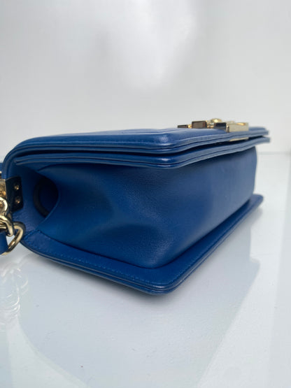 Chanel Boy Bag Blue Chevron Lambskin Small GHW