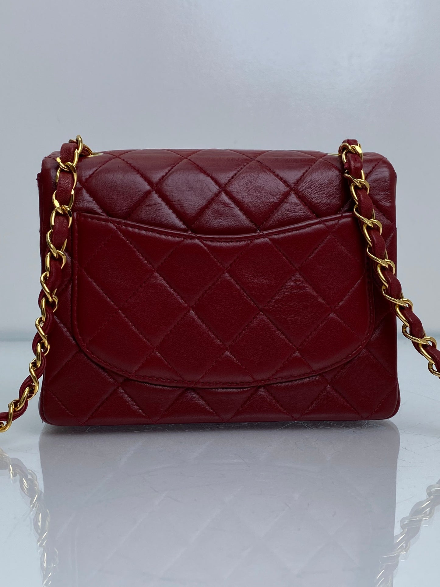 Chanel Bordeaux Red Classic Vintage Lambskin Mini Square Bag GHW #54