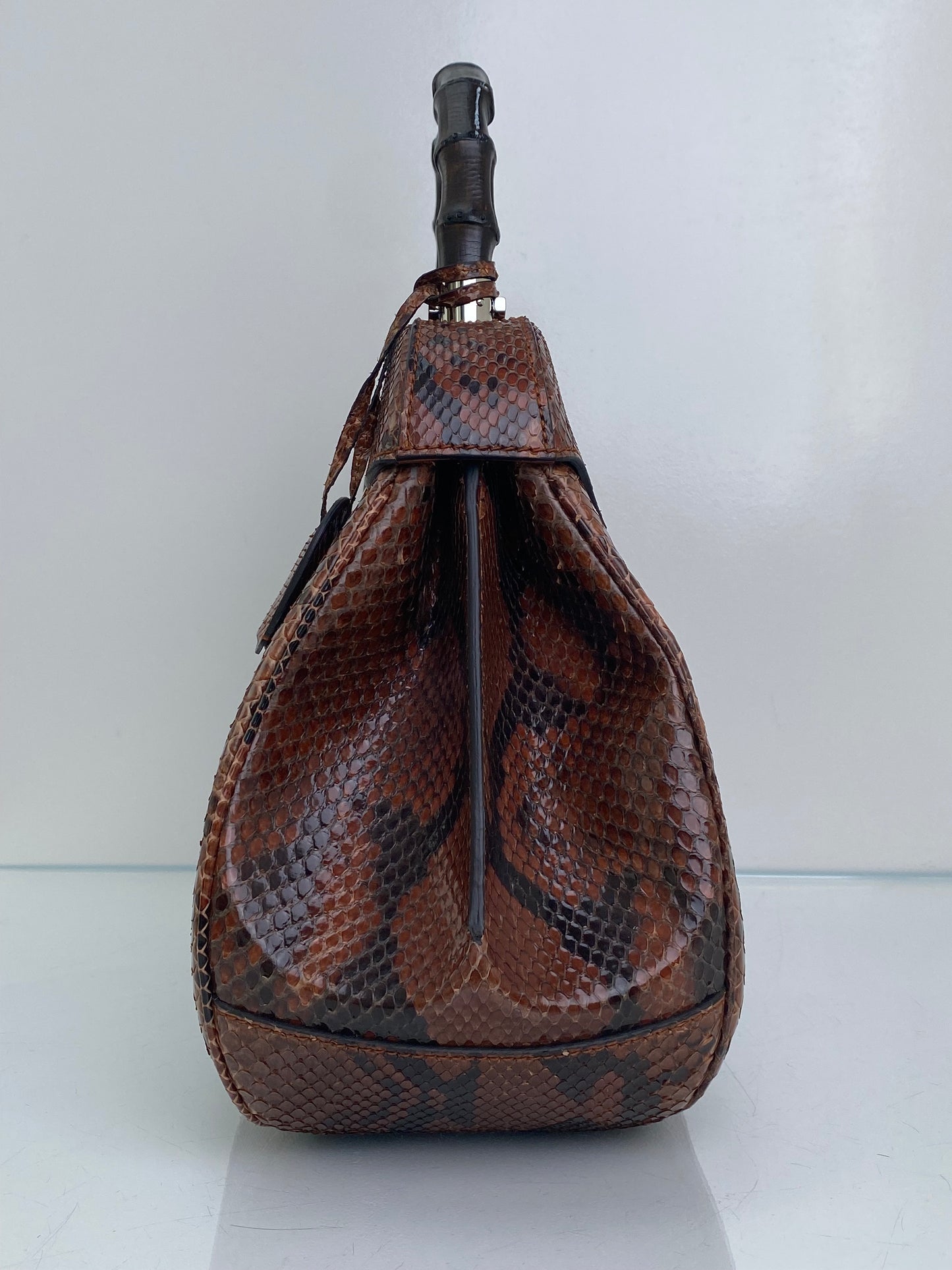 Gucci Brown Lady Lock Python & Bamboo Top Handle Bag SHW