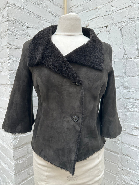 Marni Black Suede & Shearling Cape, 40