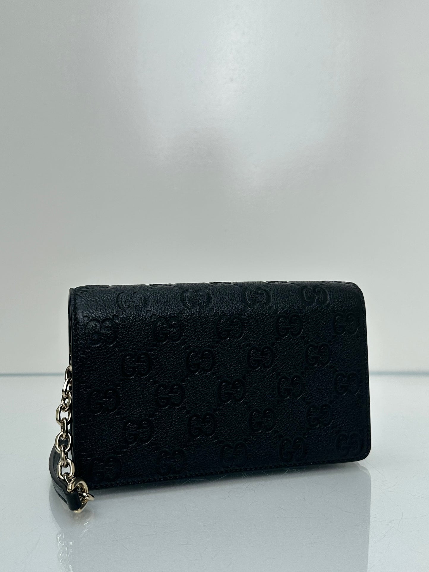 Gucci Black GG Emblem Wallet On Chain Crossbody Bag GHW