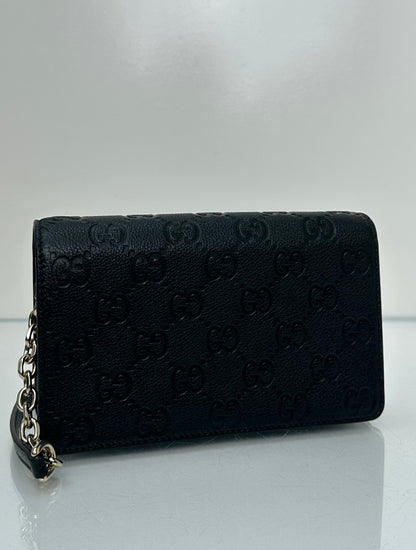 Gucci Black GG Emblem Wallet On Chain Crossbody Bag GHW