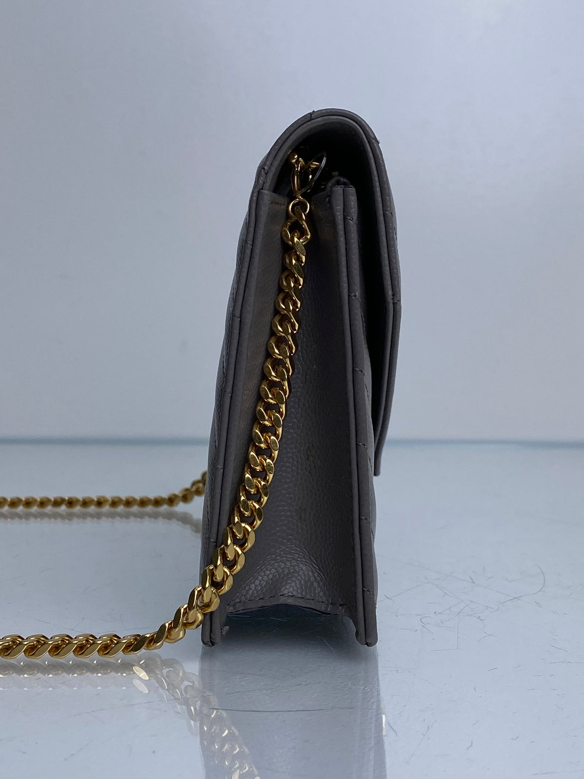 Saint Laurent Urban Grey Cassandre Chain Wallet Bag GHW