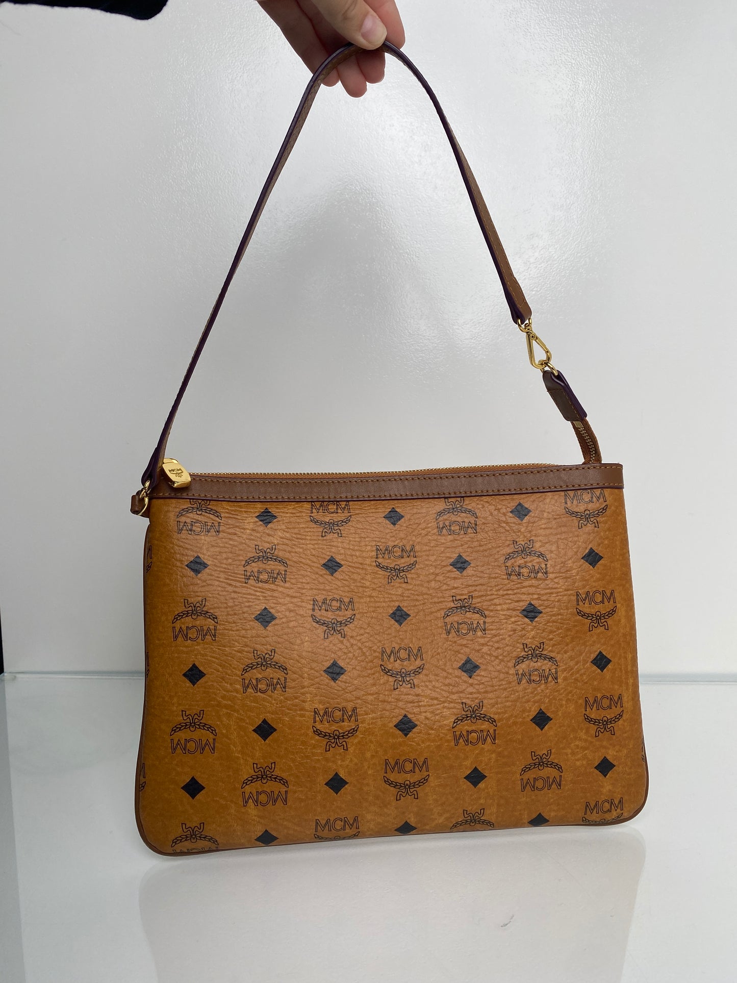 MCM Brown Leather Logo Pochette