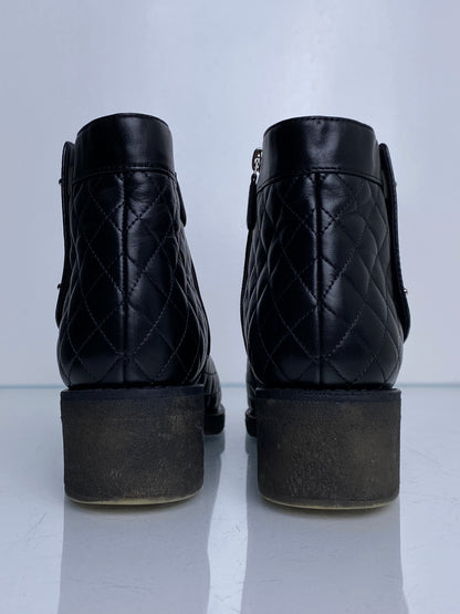 Chanel Black Quilted CC Turnlock Booties, 40