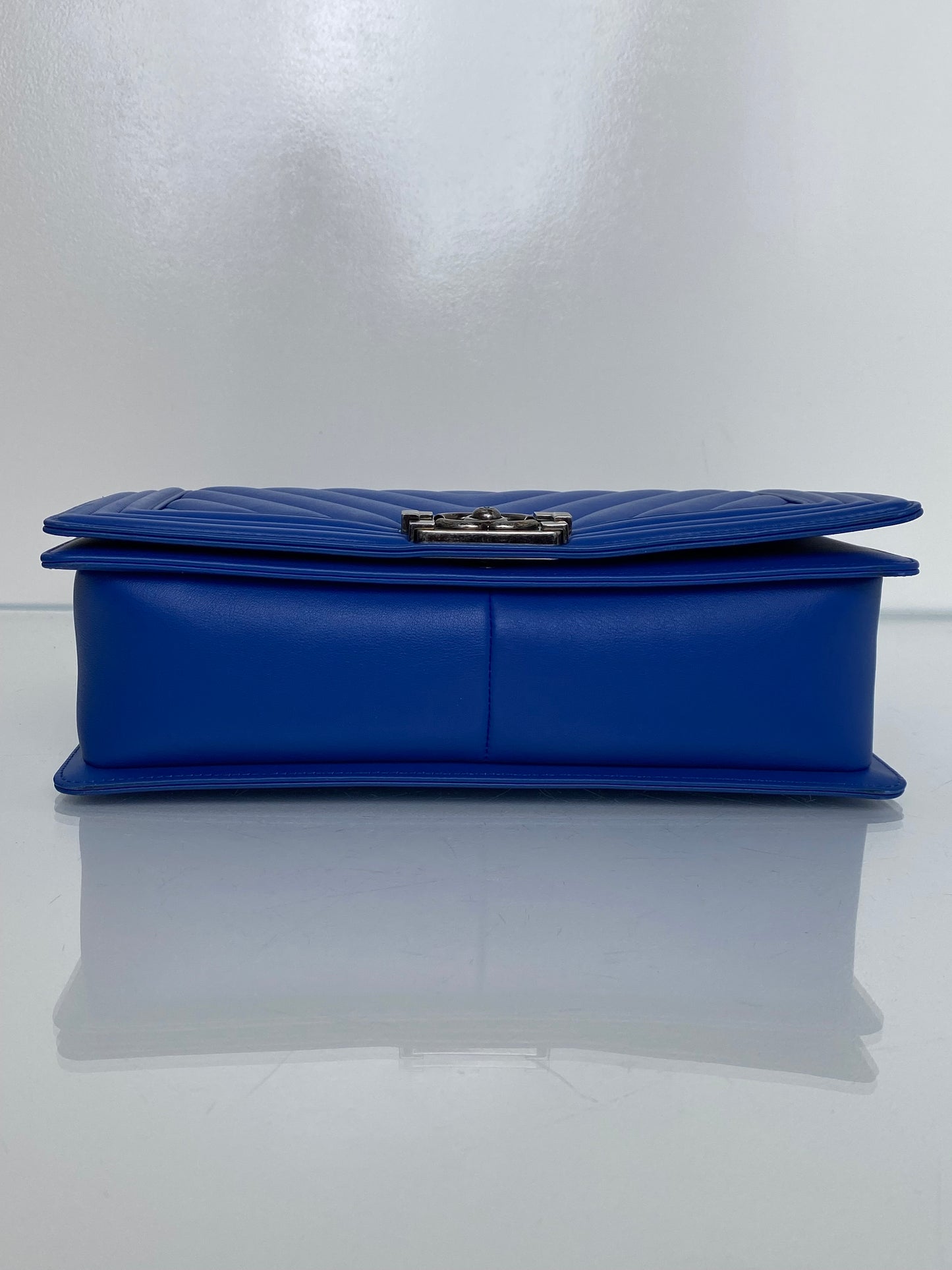 Chanel Cobalt Blue Chevron Lambskin Medium Boy Bag RHW