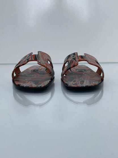 Hermes Brides De Gala Black/Orange Sandals, 38.5