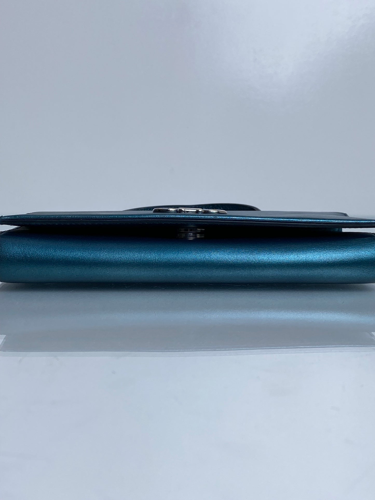 Ferragamo Metallic Teal Tophandle Wallet Crossbody Bag SHW