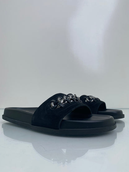 Valentino Black Chain Link Suede Slides, 40