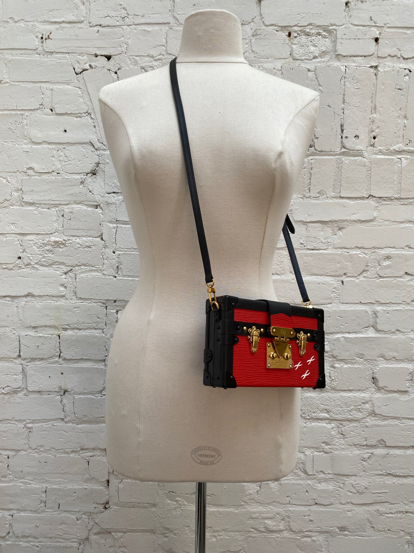 Louis Vuitton Red Epi and Black Petite Malle Trunk Crossbody Bag GHW