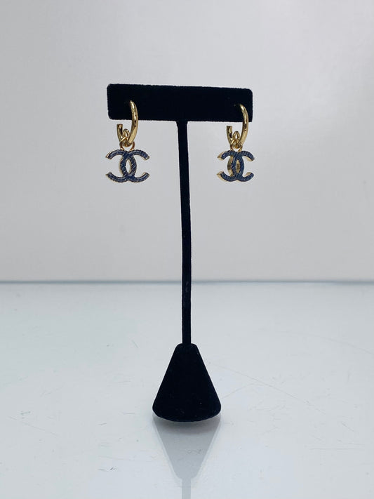 Chanel Blue Resin Huggie Hoop Earrings