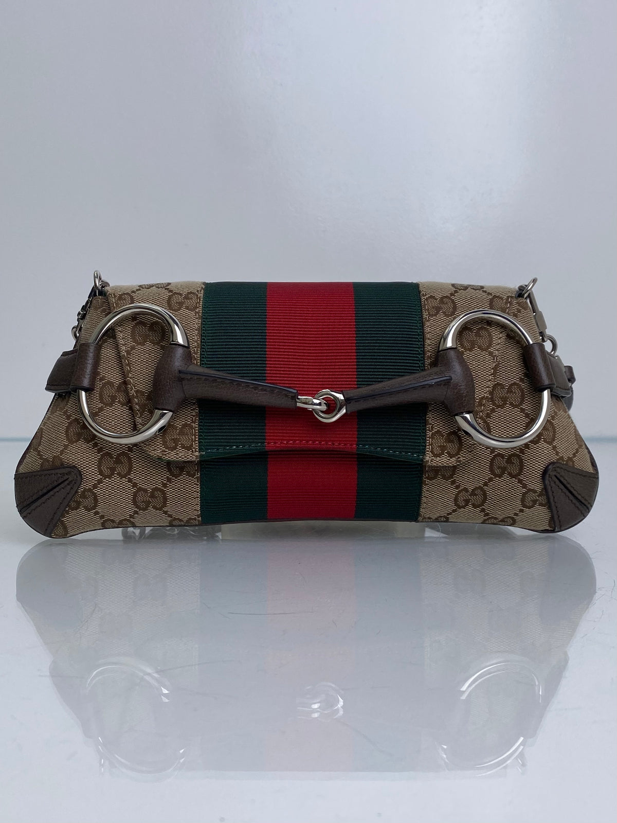 Gucci Supreme & Web Stripe Horsebit GG Small Shoulder Bag SHW