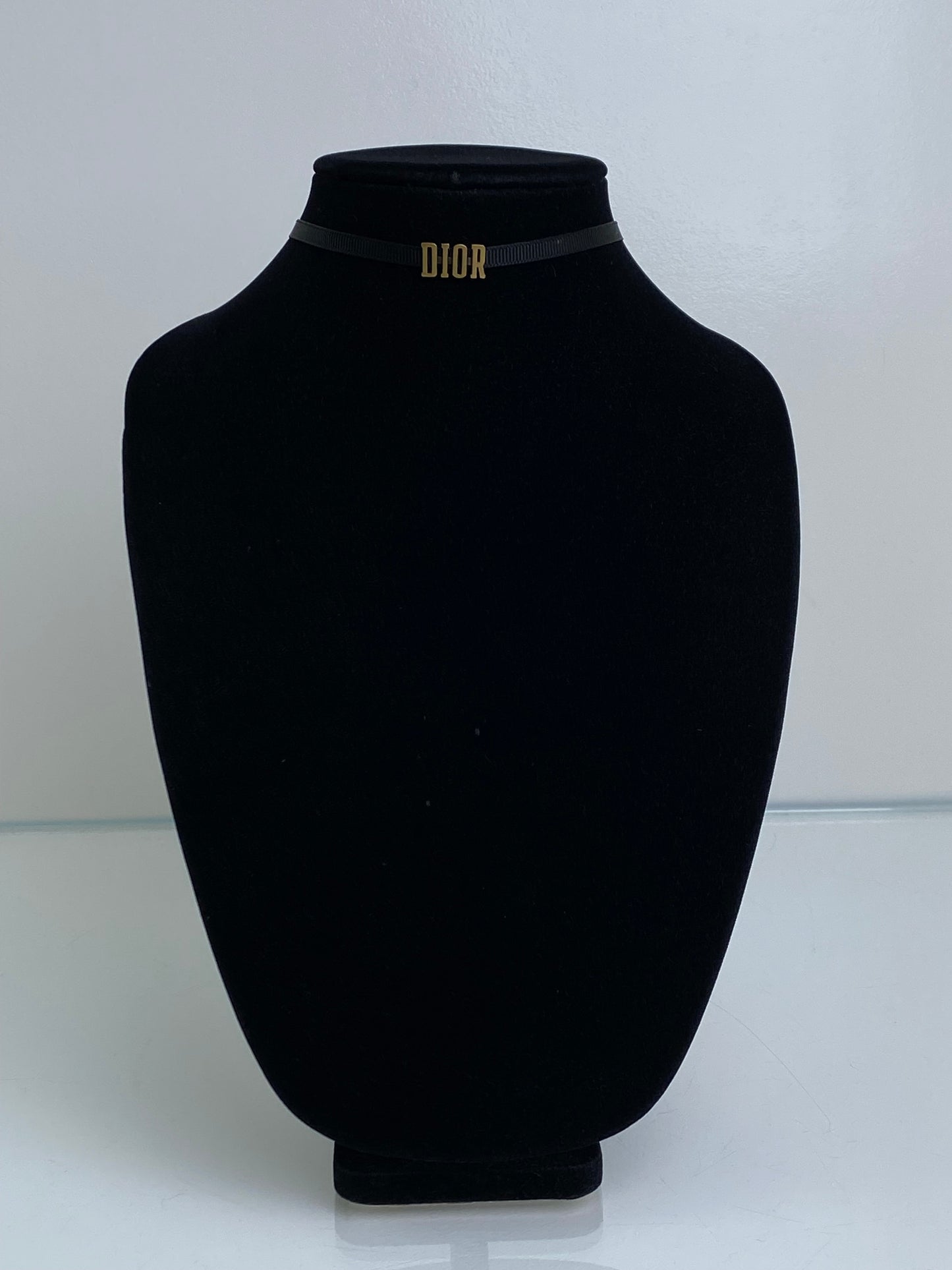 Dior Black & Bronzed ‘DIOR’ Ribbon Choker Necklace