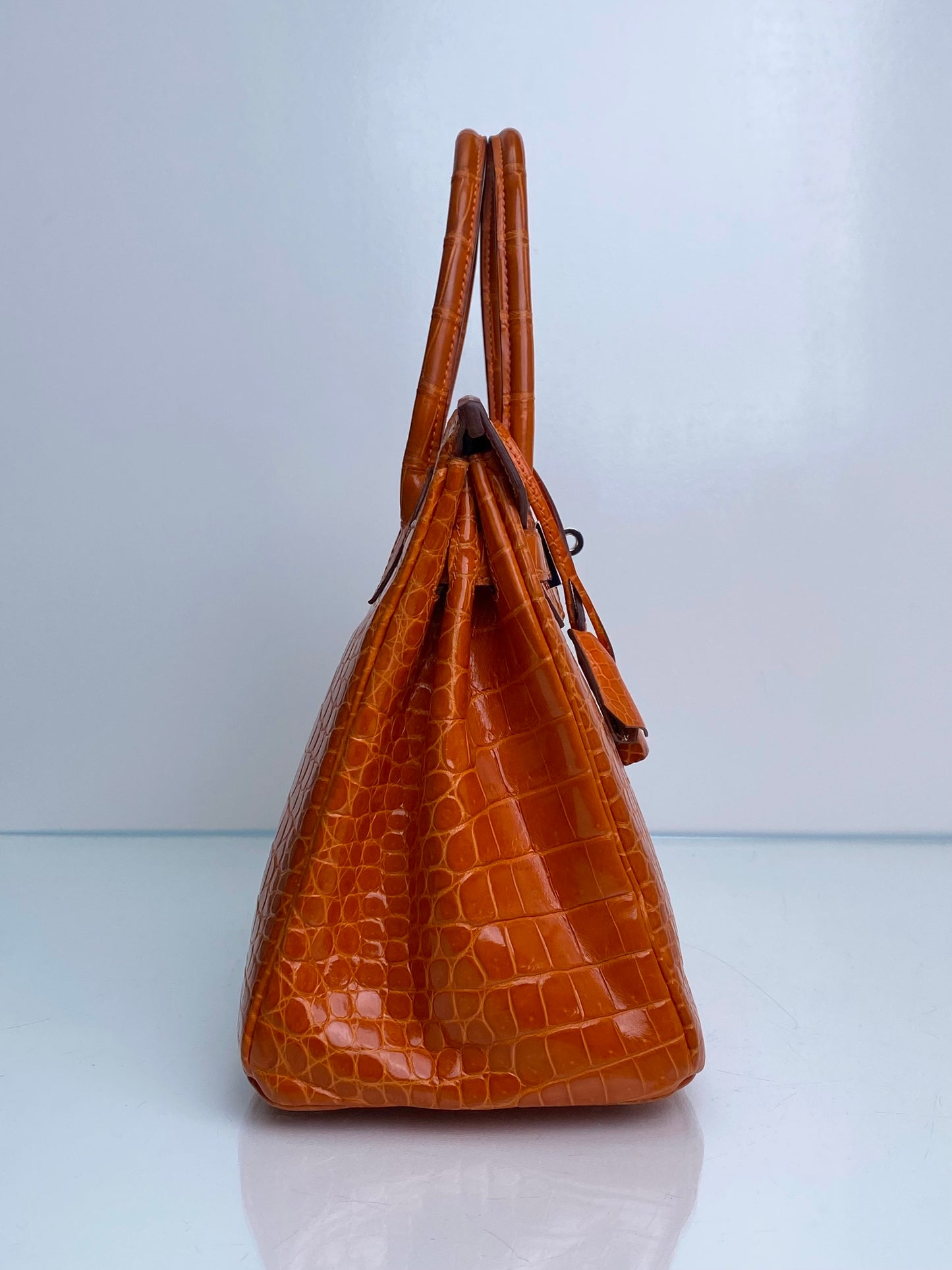 Hermes Birkin 30 Shiny Porosus Orange PHW #L