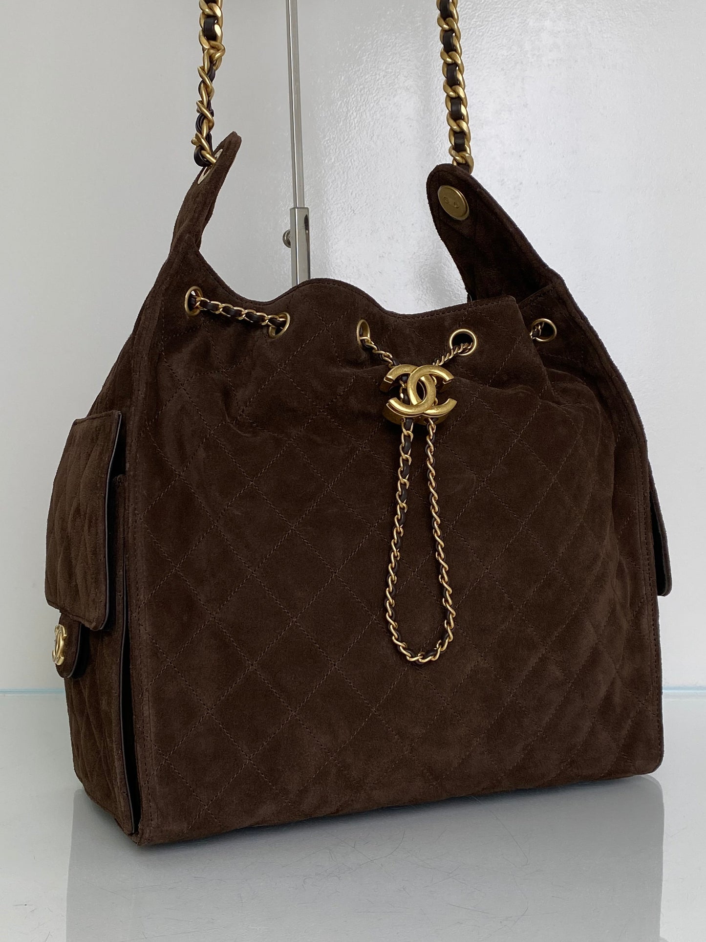 Chanel Dark Brown Suede Medium 25 Hobo Bag GHW