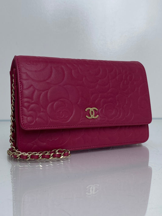 Chanel Pink Camellia Embossed Leather WOC GHW