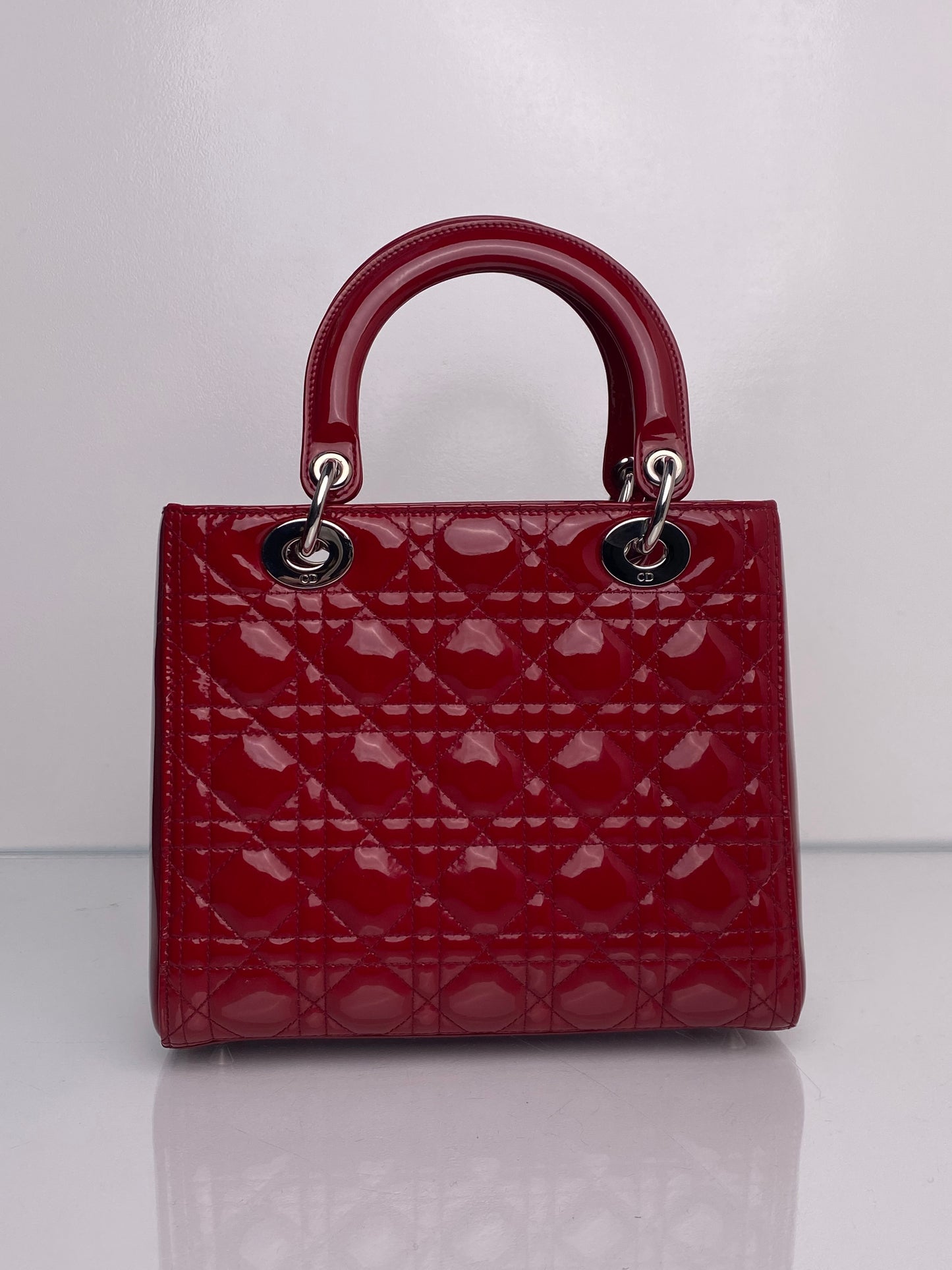 Christian Dior Lady Dior Red Vernis Medium SHW w/ strap