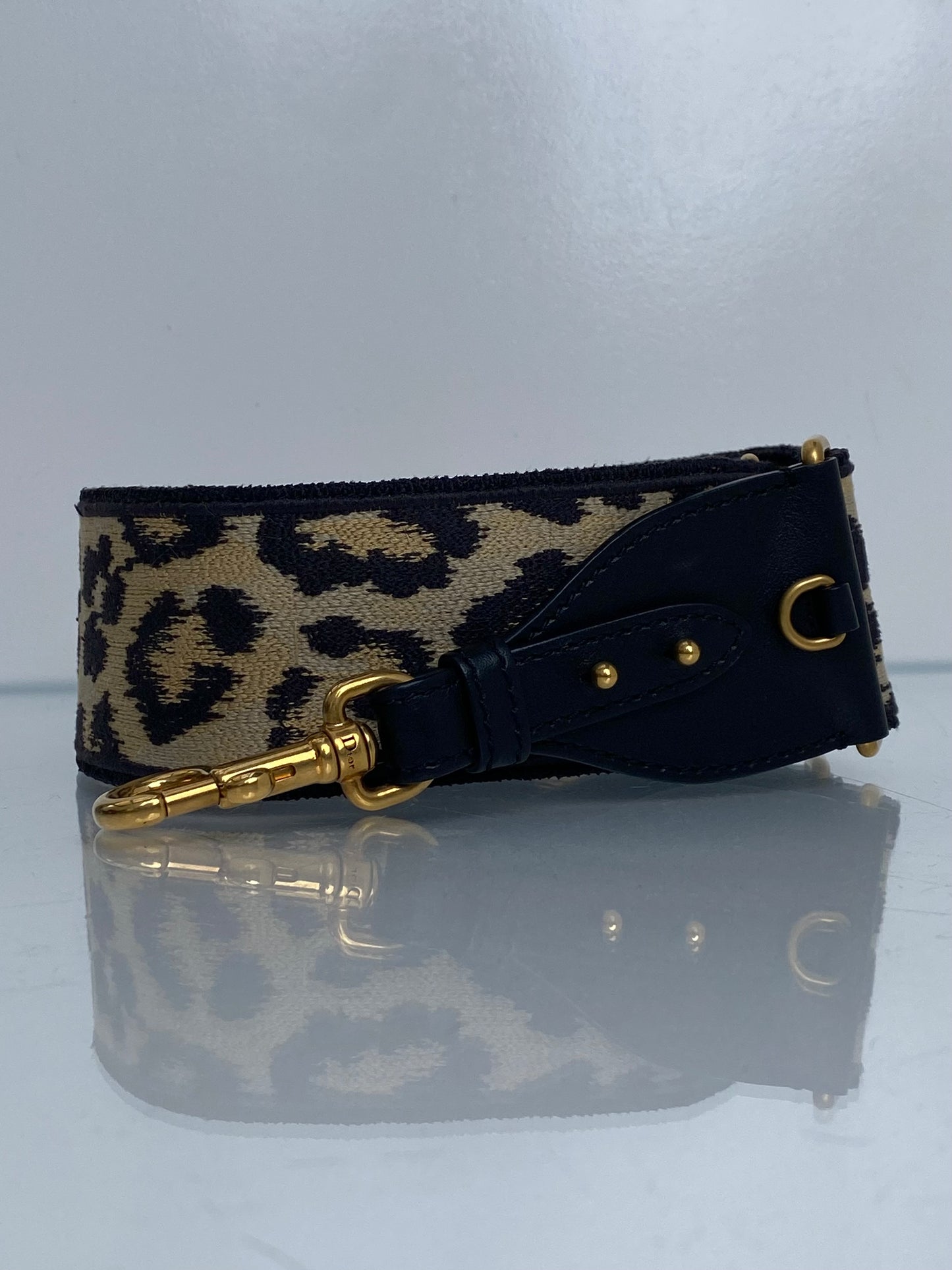 Dior Black & Khaki Cheetah Bag Strap GHW