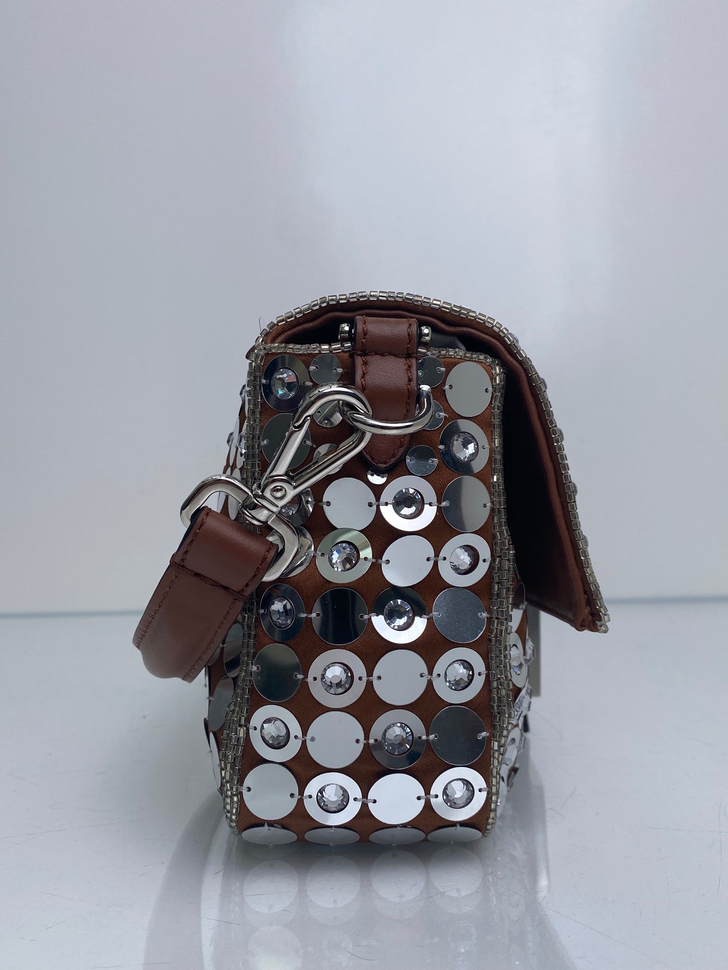 Fendi Brown & Silver Sequin Baguette Bag SHW