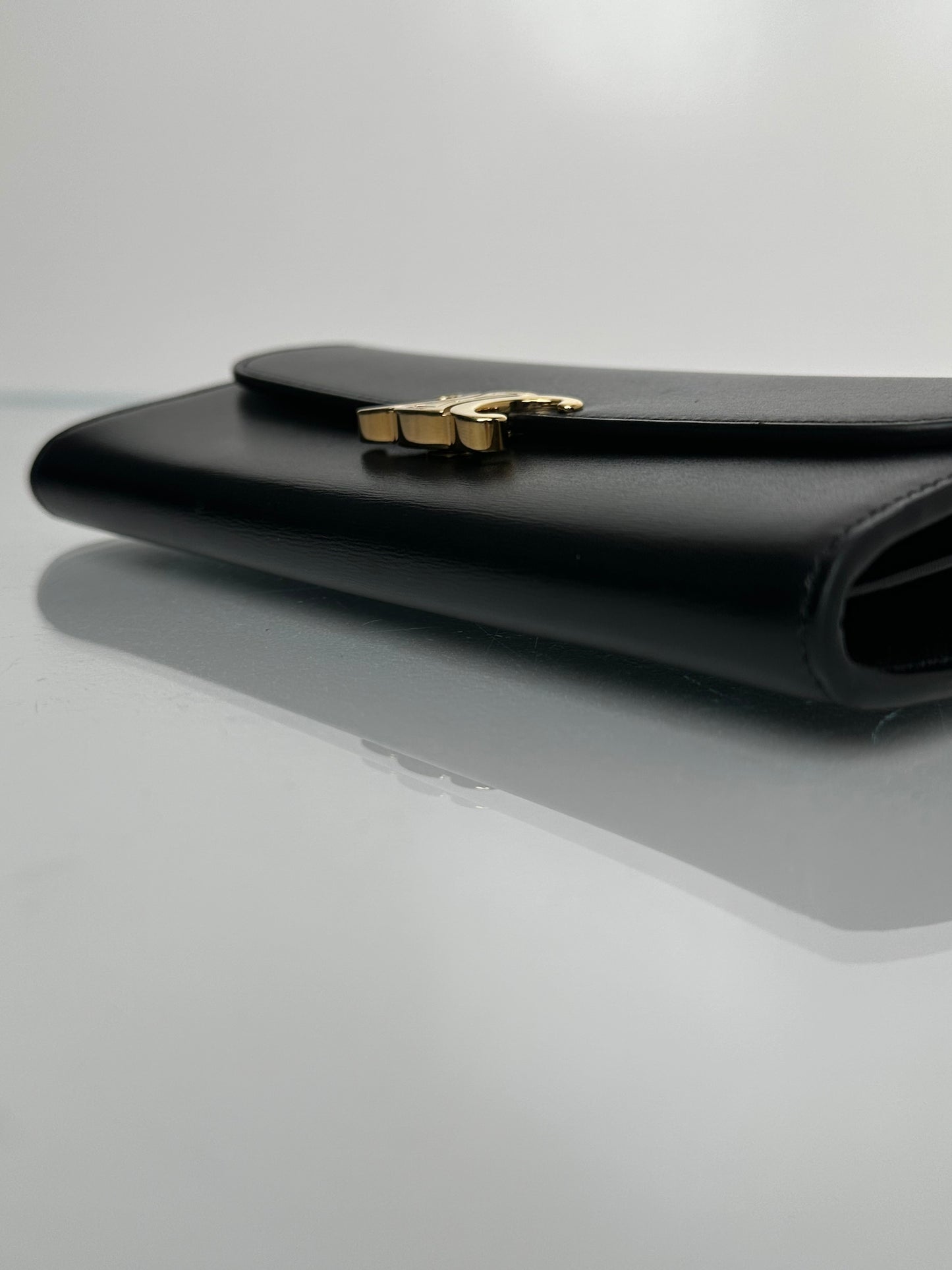 Celine Black Shiny Calfskin Large Triomphe Wallet GHW