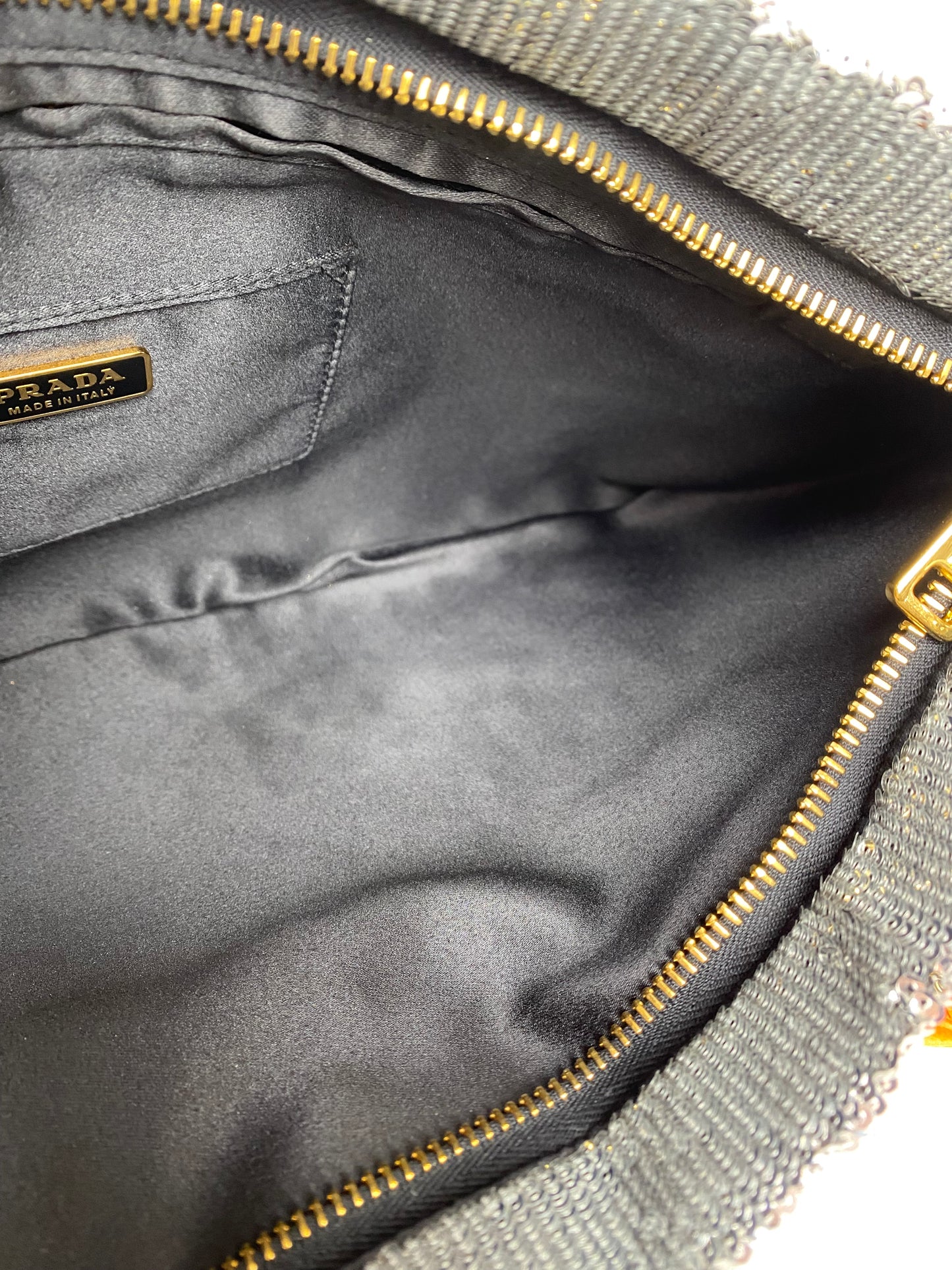 Prada Black & Silver Ombré Sequin Clutch GHW