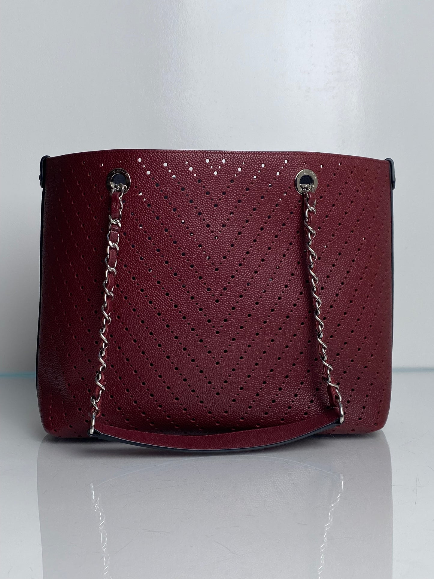 Chanel Burgundy Perforated Calfksin Medium Shopping Tote Bag SHW #22
