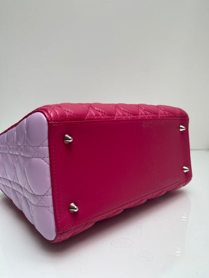 Christian Dior Pink & Black Medium Lady Dior Bag SHW