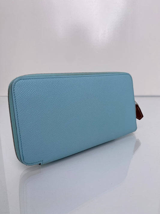 Hermes Azap Silk Blue Atoll Epsom Zip around Long wallet PHW