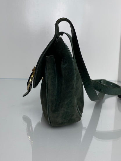 Ferragamo Vintage Green Velvet Crossbody Bag GHW