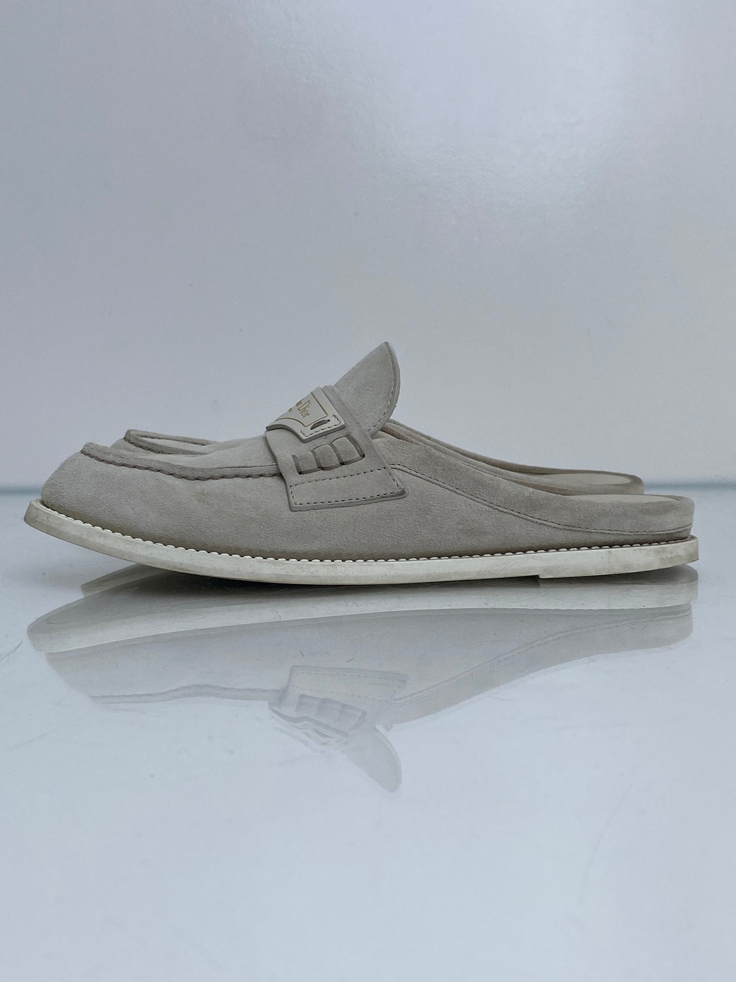 Dior Light Grey Suede Mules, 36.5