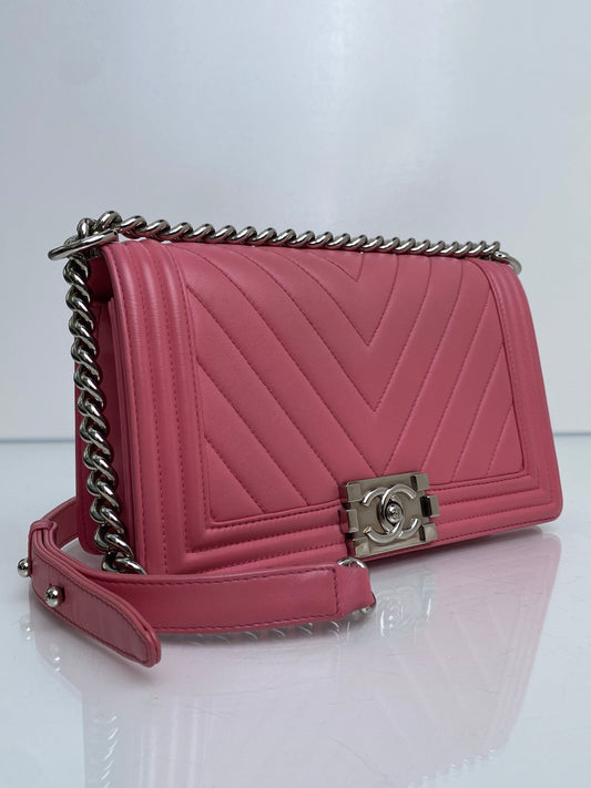 Chanel Pink Medium Chevron Boy Bag SHW #22