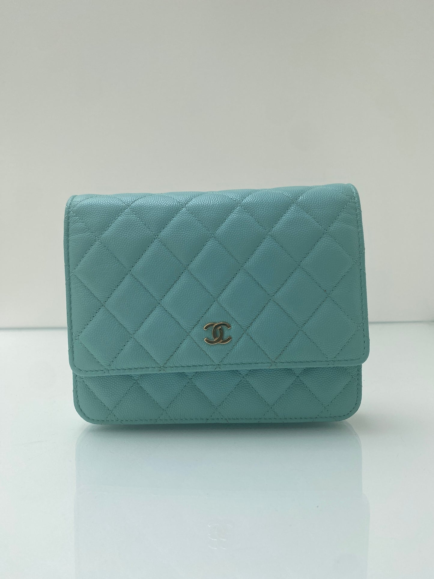 Chanel Light Blue Mini Square Wallet On Chain Caviar Leather LGHW