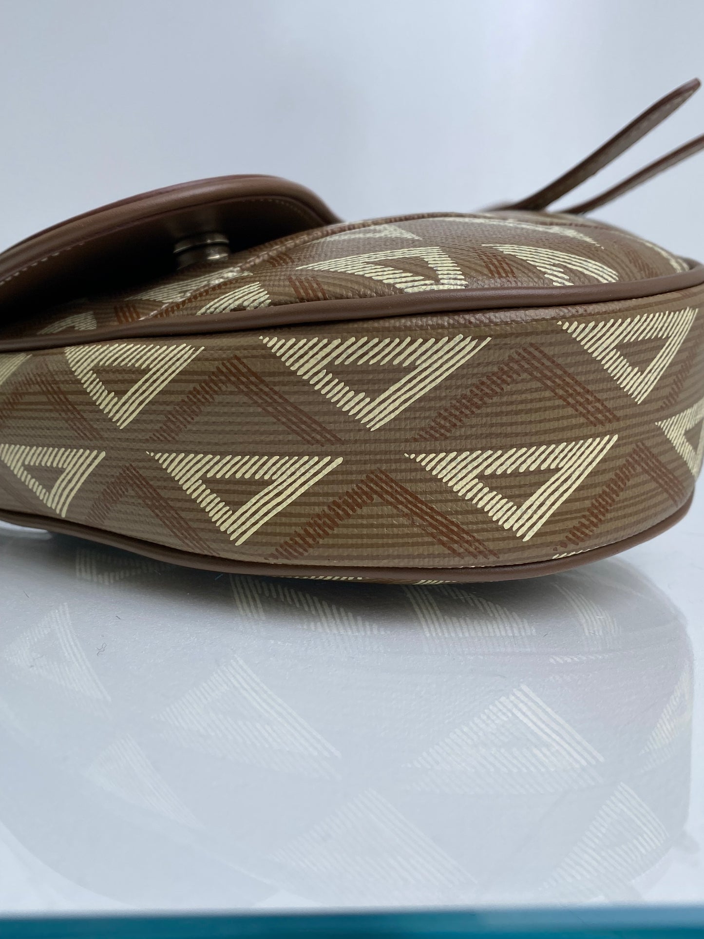 Christian Dior Diamond Logo Canvas Saddle Bag Taupe