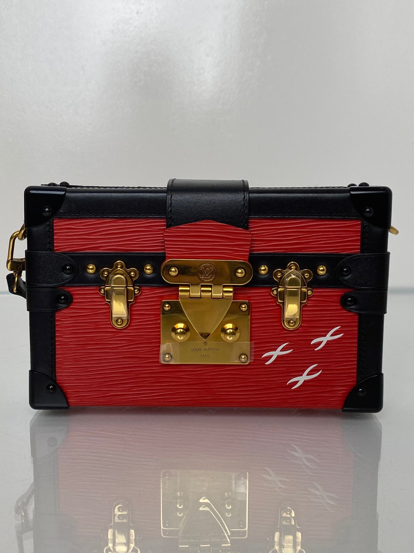 Louis Vuitton Red Epi and Black Petite Malle Trunk Crossbody Bag GHW