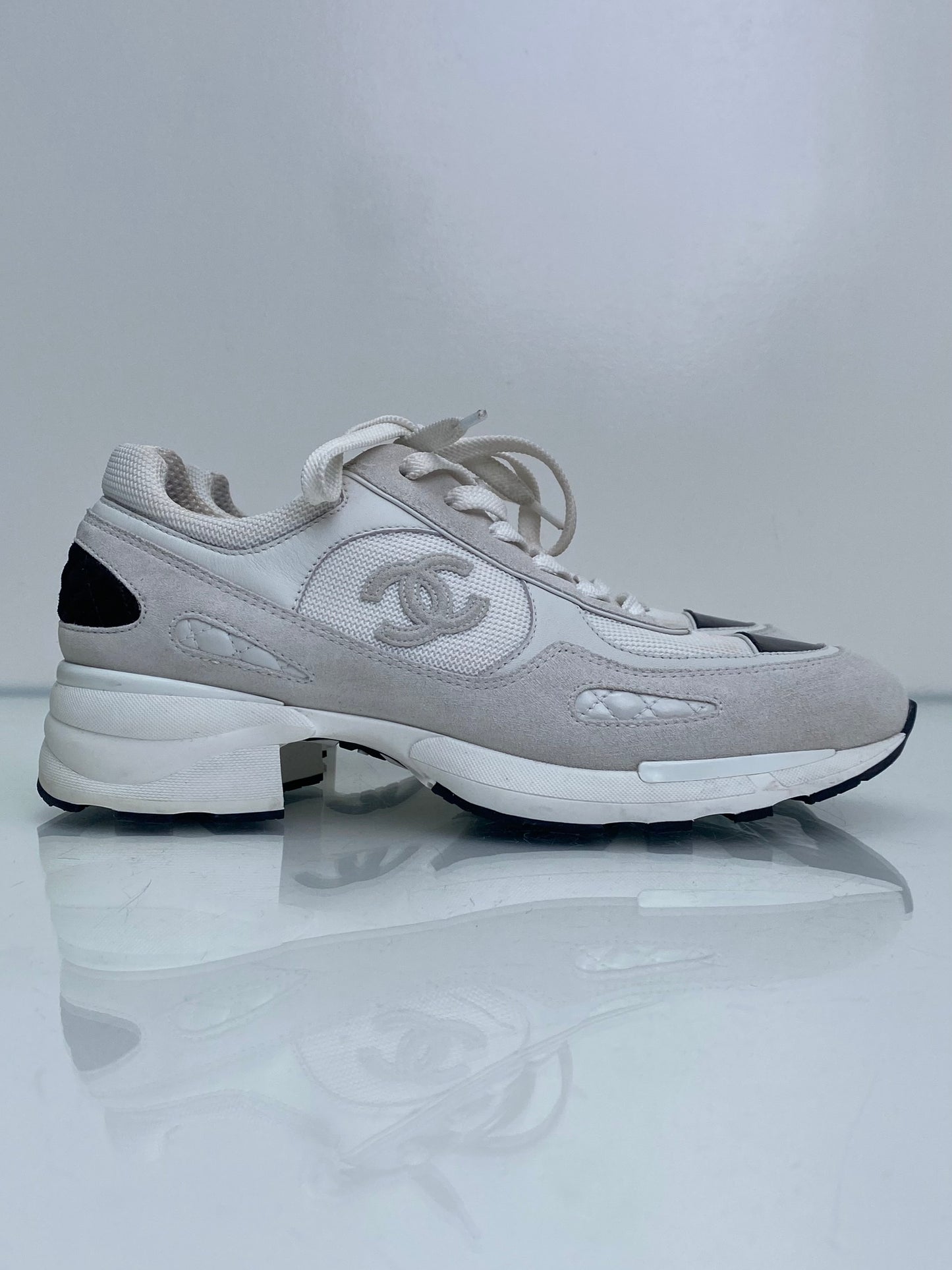 Chanel Cream & Black Suede Heeled Sneakers, 41
