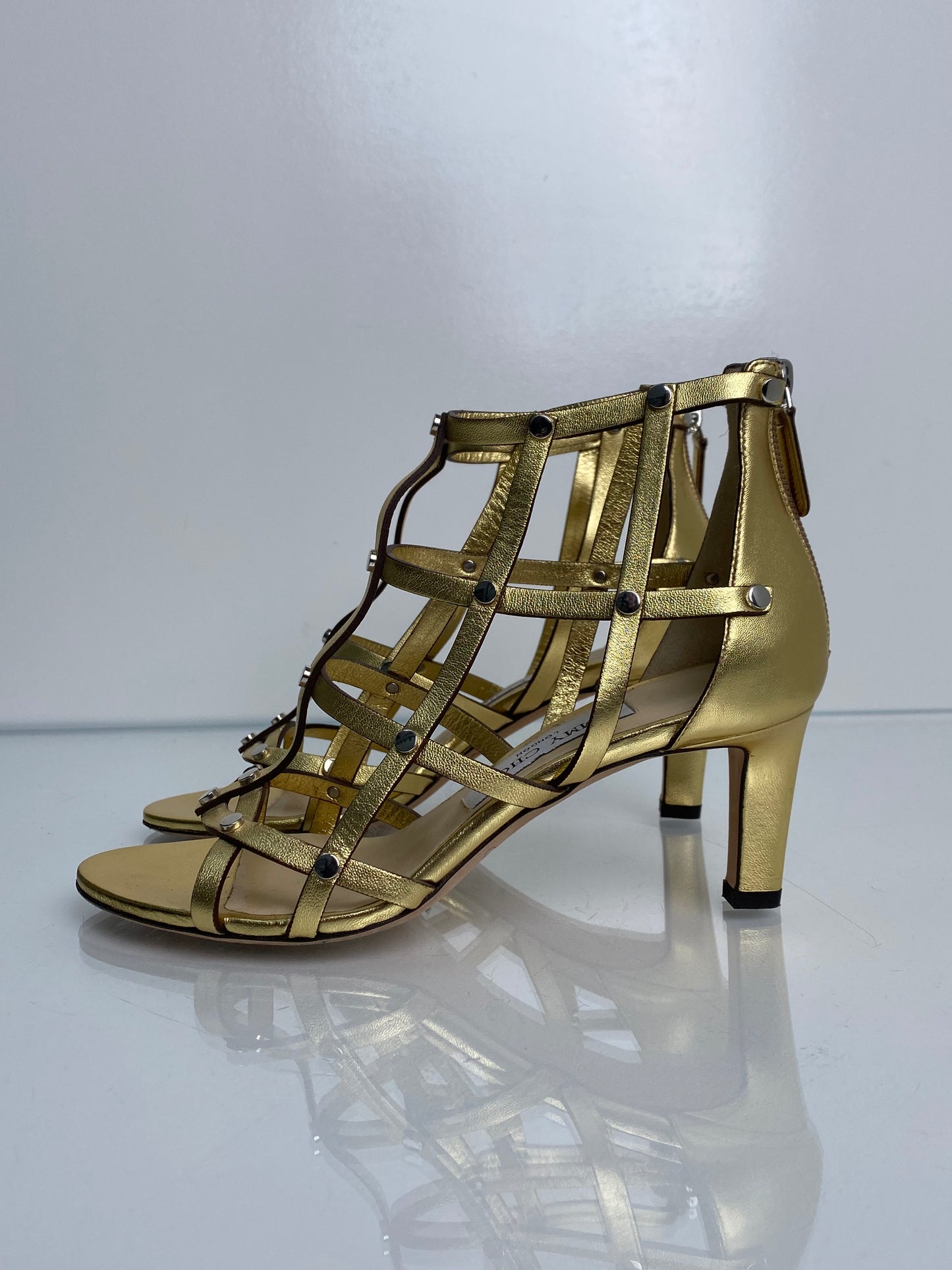 Jimmy Choo Gold Studded Gladiator Heels, 36