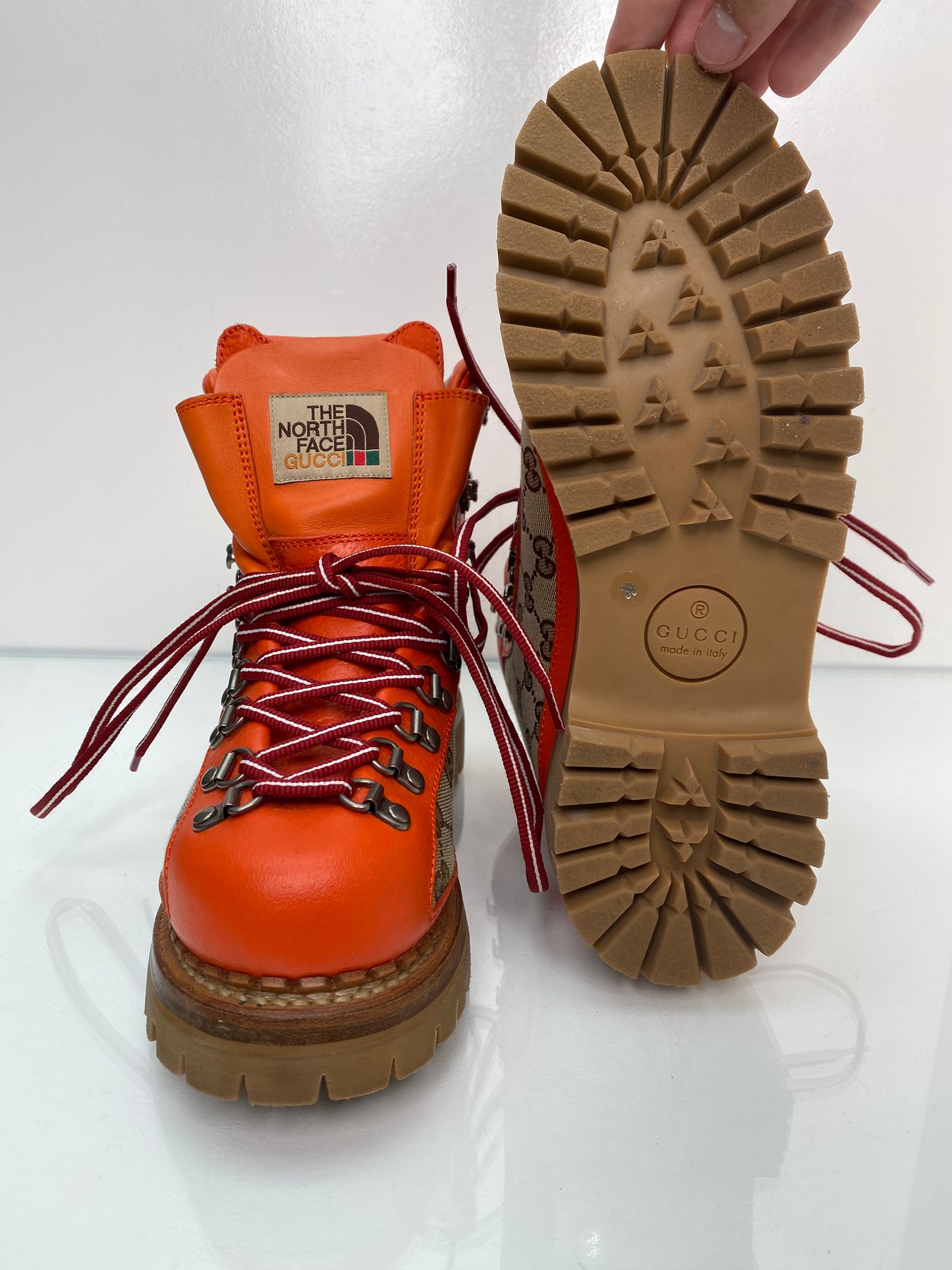 Gucci x North Face Orange Supreme Lace Up Boots, 38