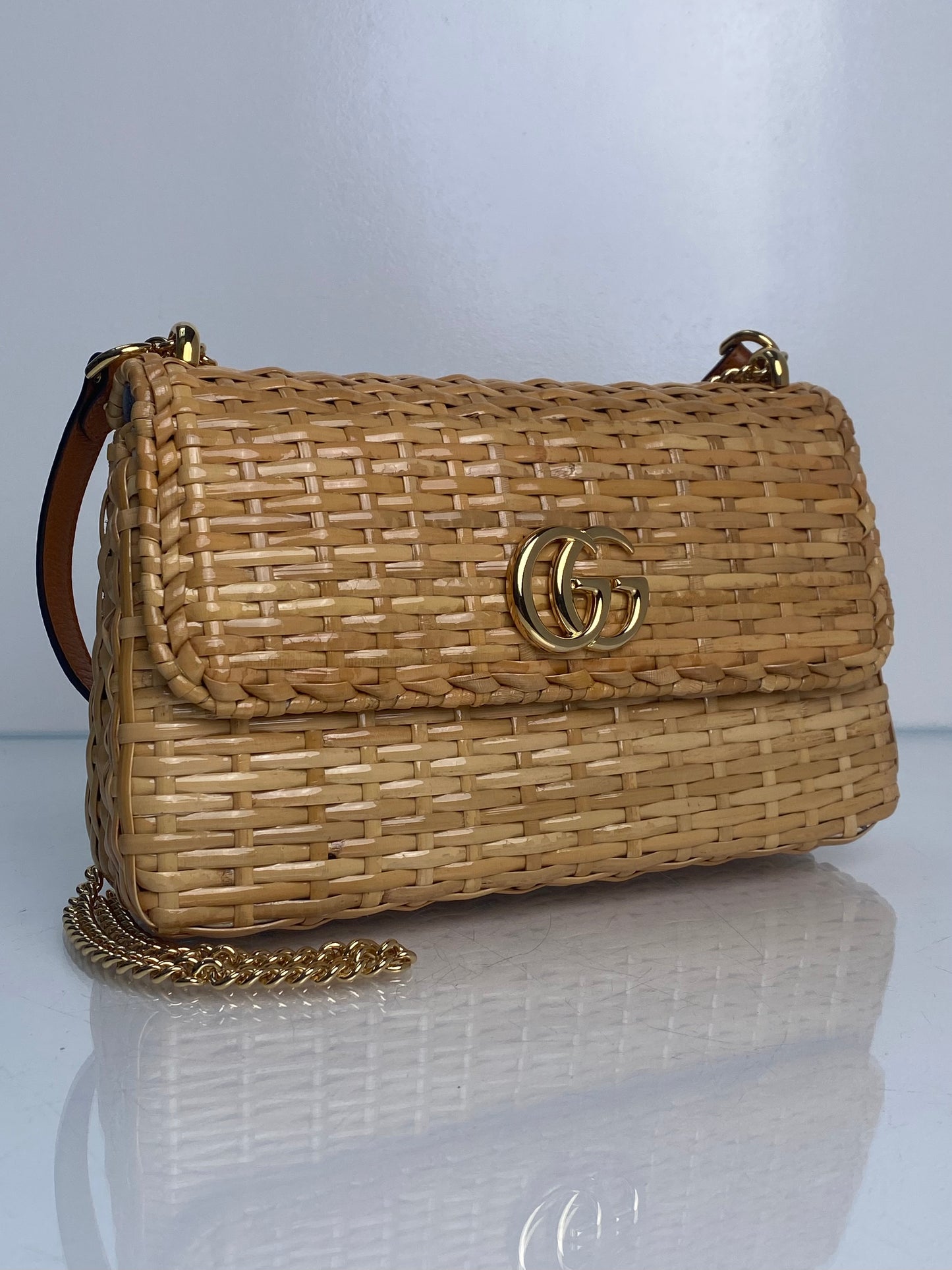 Gucci Tan GG Wicker Basket Crossbody Bag GHW