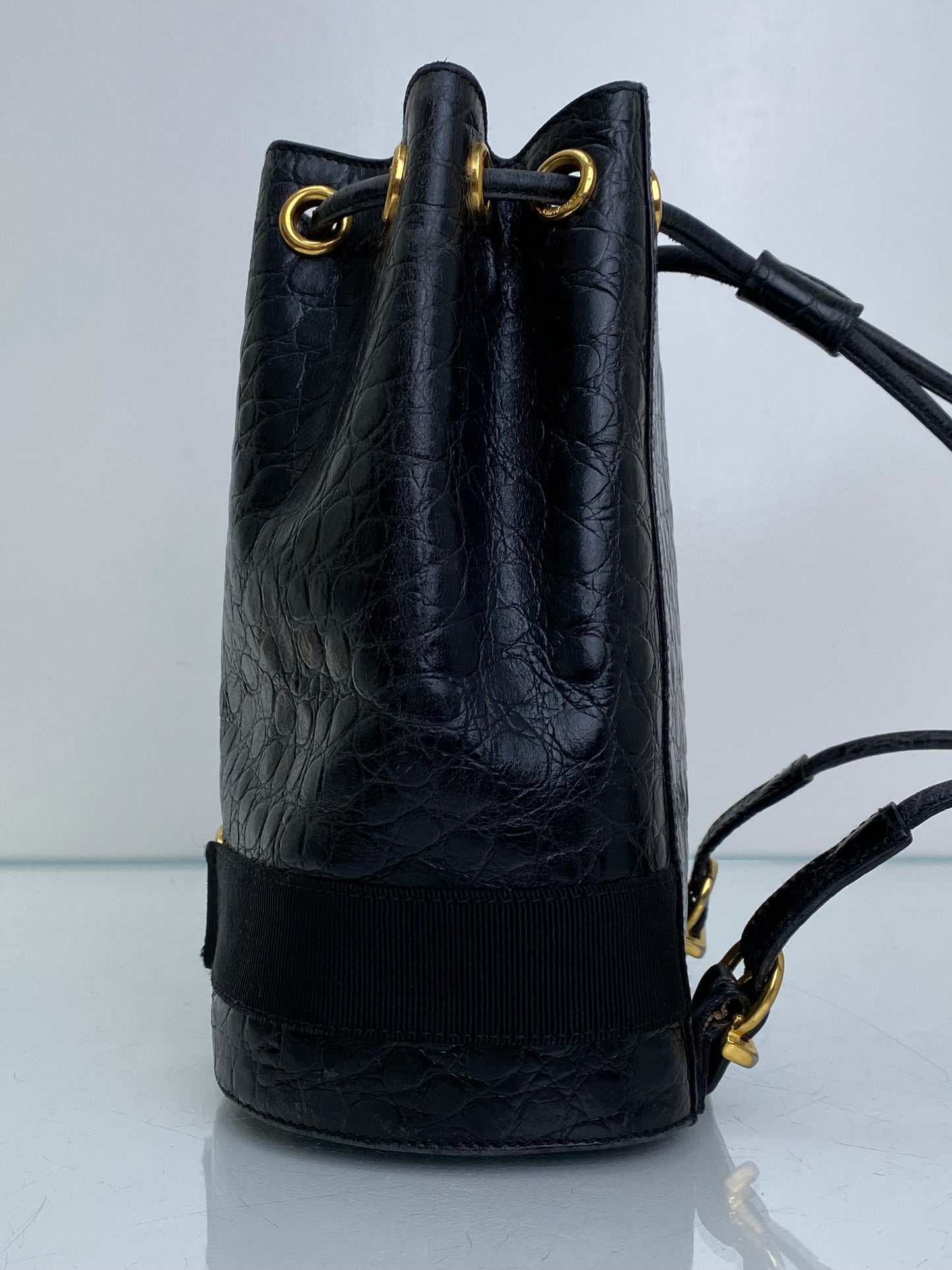 Salvatore Ferragamo Vintage Black Croc Embossed Backpack GHW