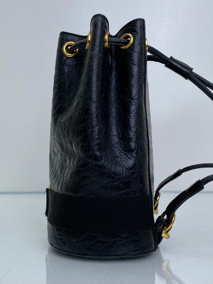 Salvatore Ferragamo Vintage Black Croc Embossed Backpack GHW