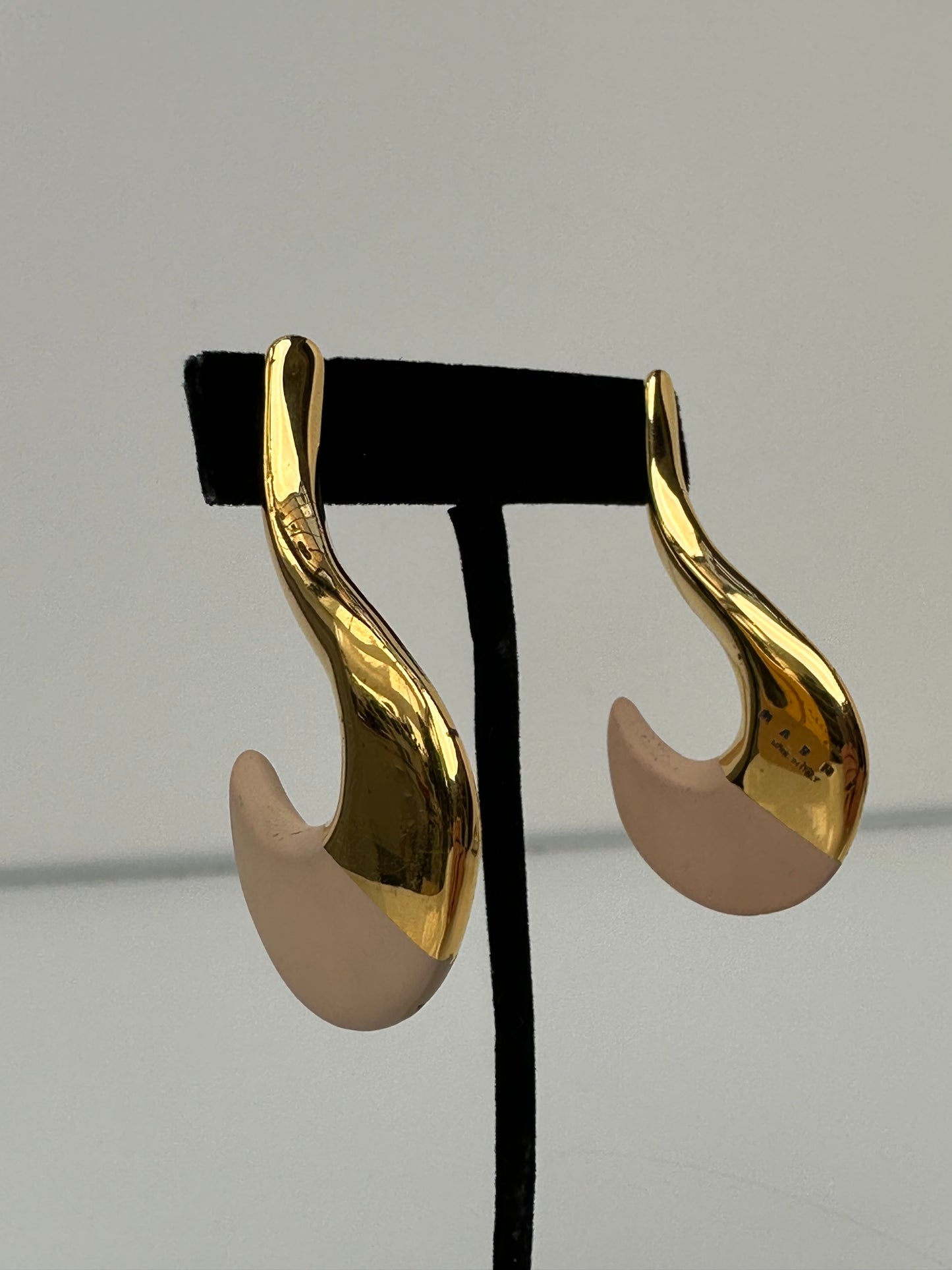 Marni Light Pink & Gold Metal Hook Earrings