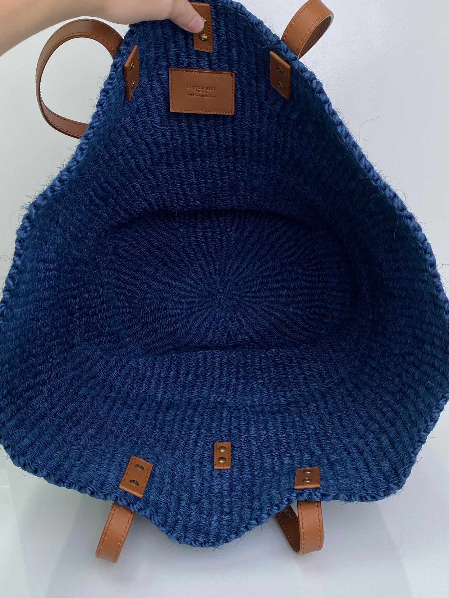 Saint Laurent Blue Panier Raffia Tote Bag GHW