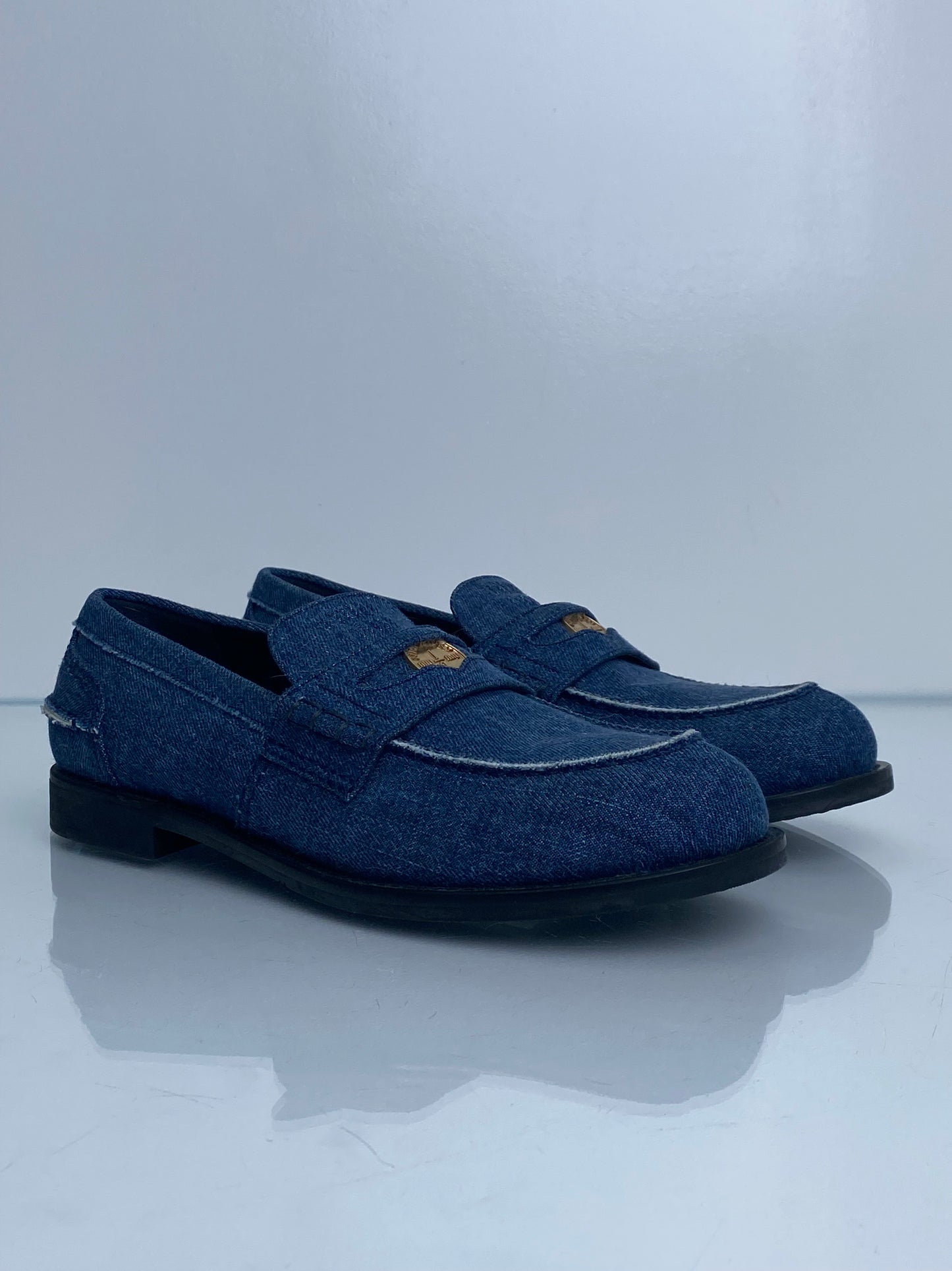 Miu Miu Denim Penny Loafers, 38.5