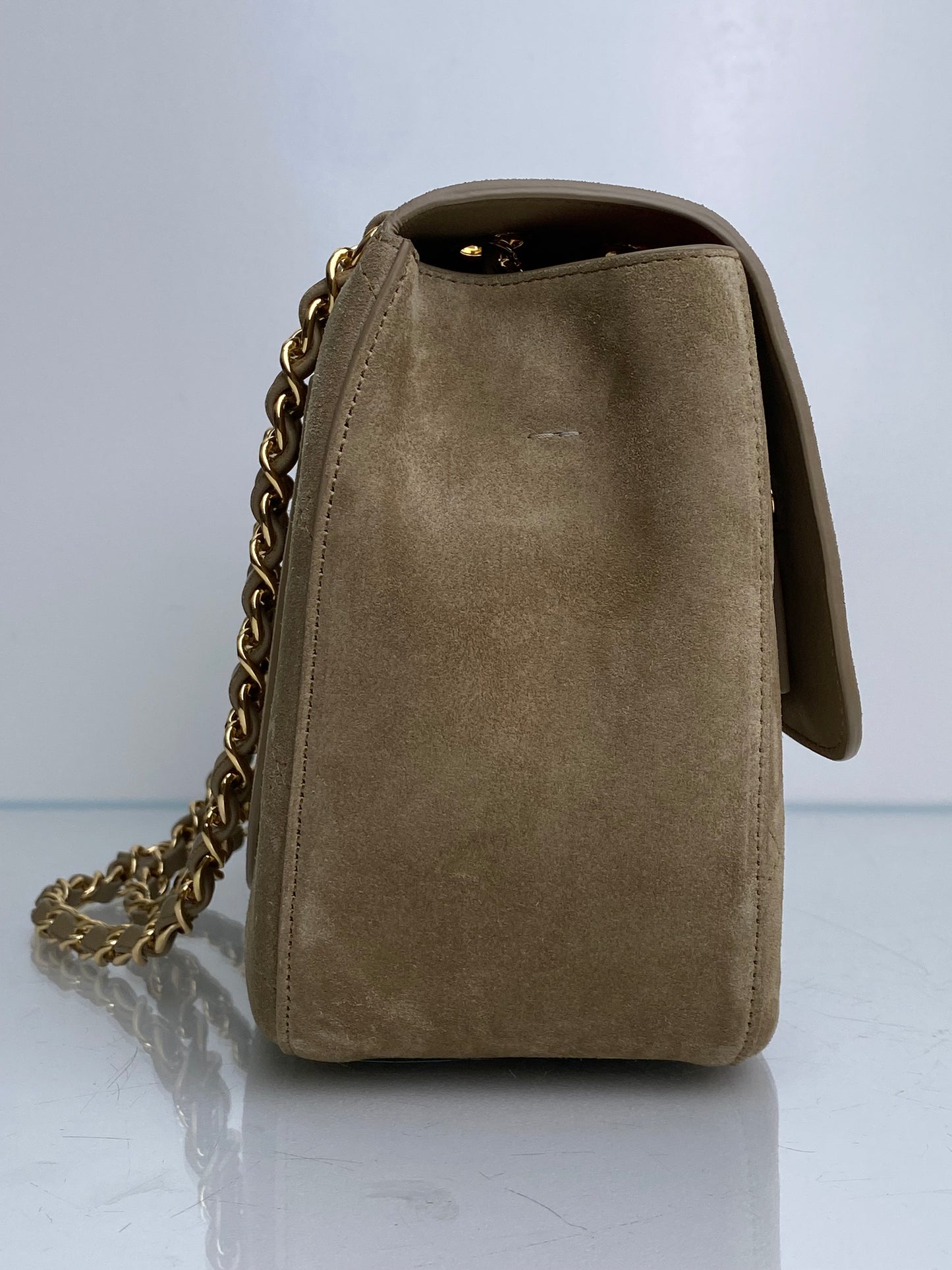 Chanel Tan Quilted Suede Jumbo Classic Flap Bag GHW