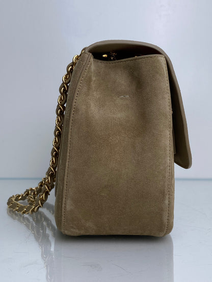 Chanel Tan Quilted Suede Jumbo Classic Flap Bag GHW