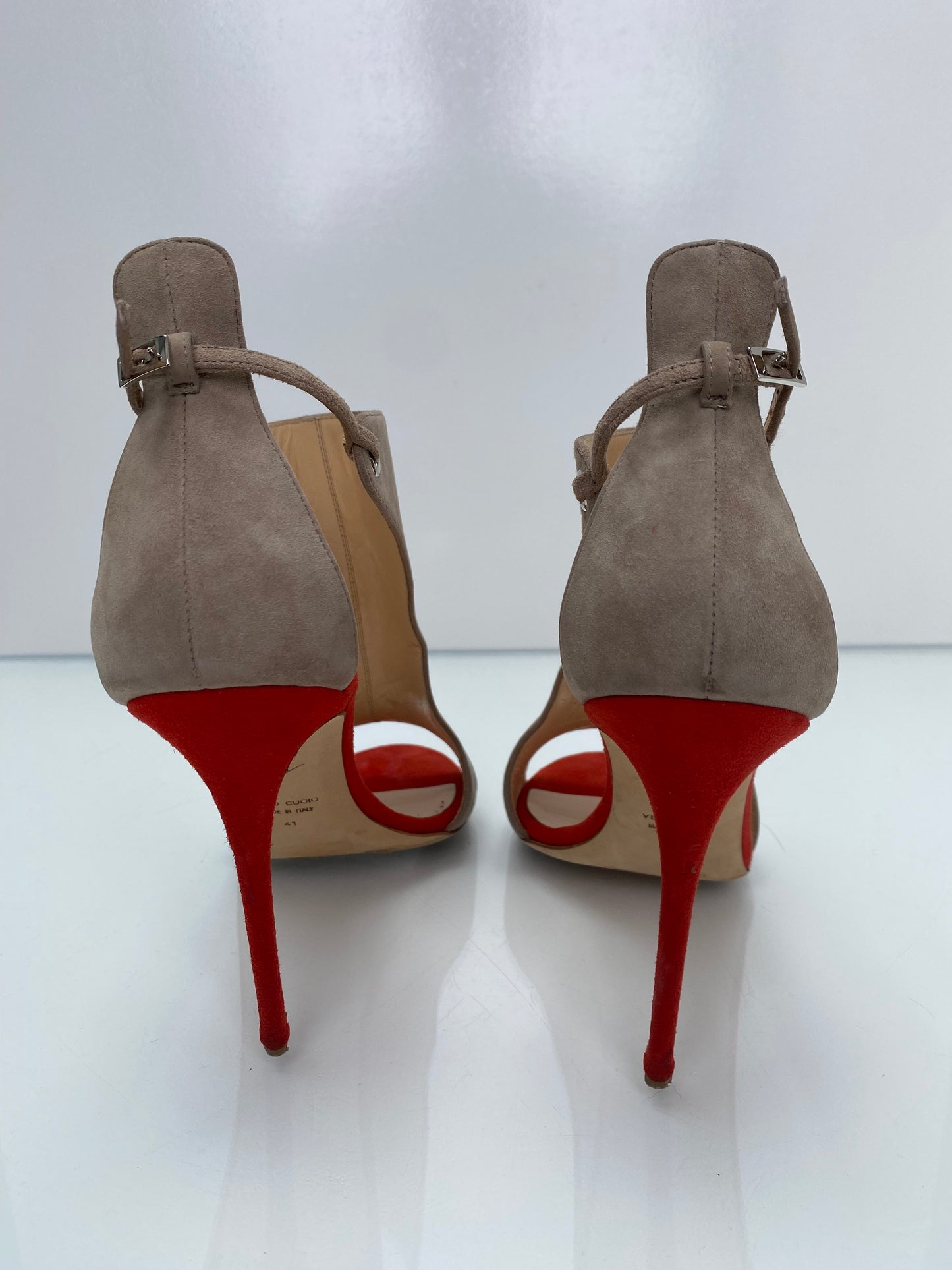 Giuseppe Zannoti Taupe, Red, & Metallic Mistico Heels, 11